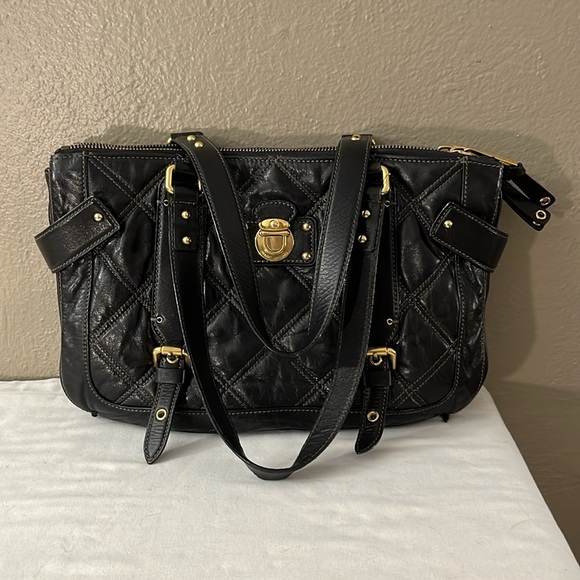Marc Jacobs Quilted Leather Satchel Tote Black Gold Hardware Made in Italy - Picture 15 of 17